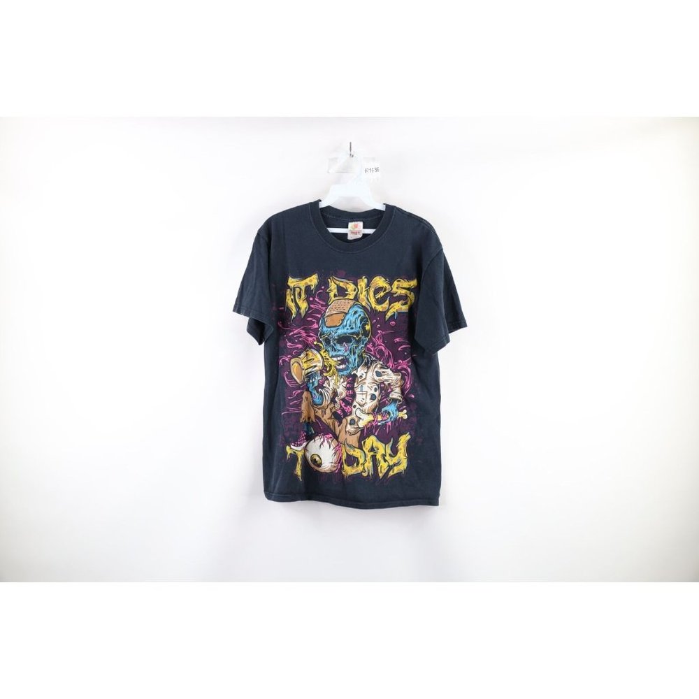 Vintage Mens Medium Distressed It Dies Today Metalcore Band Tour T-Shirt Black